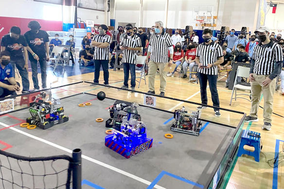 Students in the FIRST Robotics program in McAllen, Texas, show off their creations